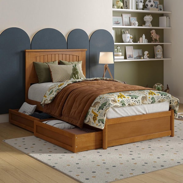 AFI Malta Light Toffee Natural Bronze Solid Wood Frame Twin Platform Bed with Panel Footboard Storage Drawers