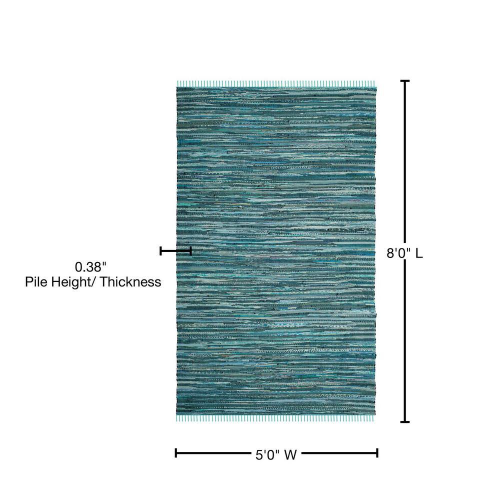 Handwoven Blue Striped Cotton 5' x 8' Area Rug