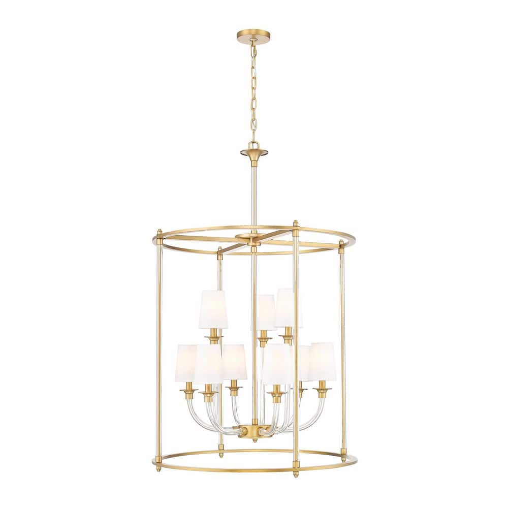 Katerina 9 Light Rubbed Brass Shaded Empire Chandelier for Indoor Use with 