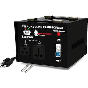 5000W Voltage Converter Transformer Step Up/Down AC 110V/120V/220V/240V with Circuit Breaker Protection in Black