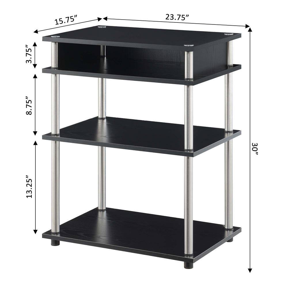Black Stainless Steel 4-Tier Printer Stand with Shelves
