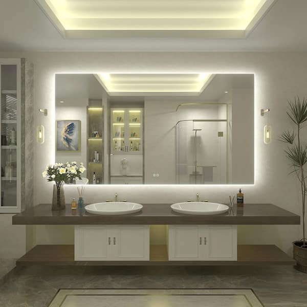68 in. W x 38 in. H Rectangular Frameless UL Certified LED Backlited Anti-Fog Tempered Glass Wall Bathroom Vanity Mirror