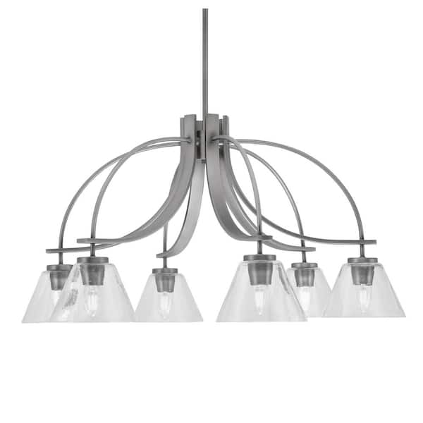 Unbranded Olympia 16.5 in. 6-Light Graphite Downlight Chandelier Clear Bubble Glass Shade