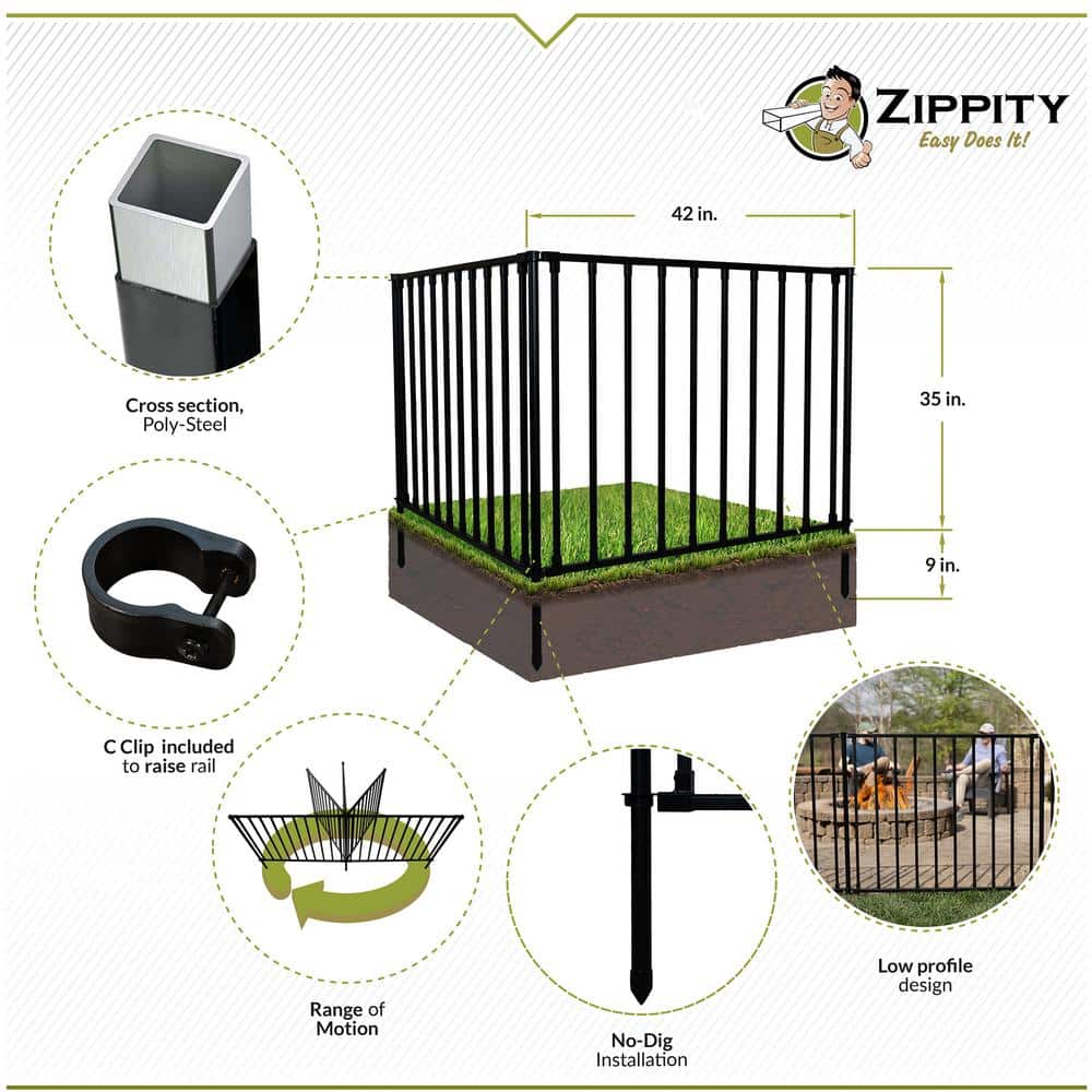 Zurich 3ft Black Poly-Steel No Dig Garden Fence Kit