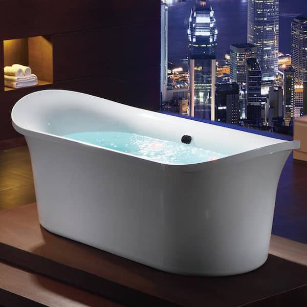 EAGO 75 in. Acrylic Flatbottom Air Bath Bathtub in White