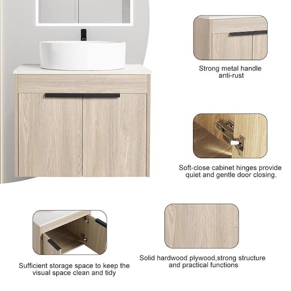 24 in. W x 19 in. D x 24 in. H Floating Bath Vanity in White Oak with Porcelain Vanity Top in White with Single Sink