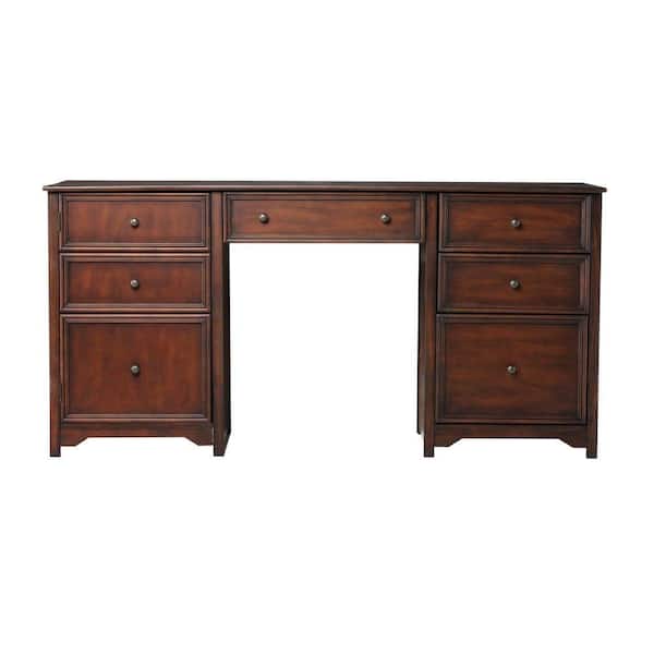 Home Decorators Collection 63 in. Rectangular Chestnut 4 Drawer Executive Desk with File Storage