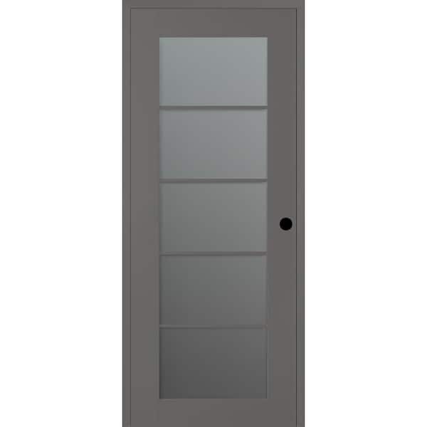 Belldinni Vona 30 in. x 80 in. Left-Hand 5-Lite Frosted Glass Gray Matte Composite DIY-Friendly Single Prehung Interior Door