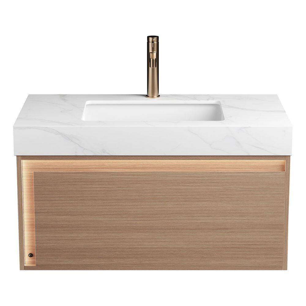 36 in. Floating Bath Vanity with Sintered Stone Top in Oak, 1 Drawer Design, Basin Not Included price history on PriceWatchPro