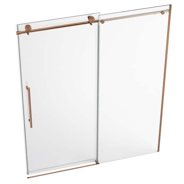 Findepot 56 in. to 60 in. W x 75 in. H Single Sliding Frameless Shower Door in Brushed Bronze with Nano Tempered Glass