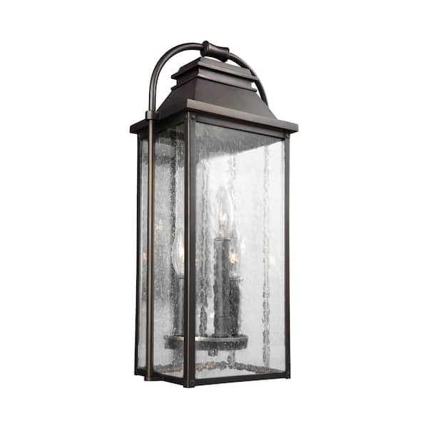 Generation Lighting Wellsworth 3-Light Antique Bronze Outdoor 18.25 in. Wall Lantern Sconce