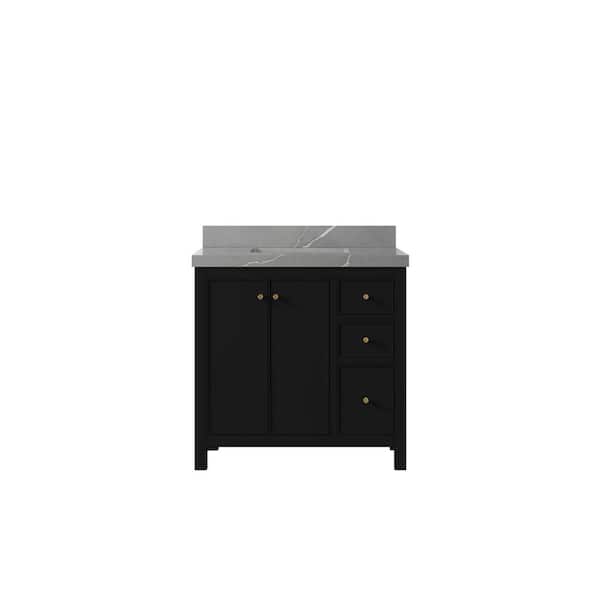 Willow Collections Chicago 36 in. W x 22 in. D x 36 in. H Single Sink Bath Vanity Center in Black with 2 in. Piatra Gray Qt. Top