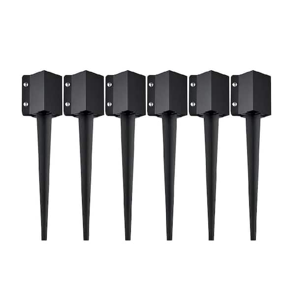Oyezvary 2 ft. Black Powder Coated Steel Fence Post Anchor Spikes with Rustproof for Decks, Railings & Garden Fences (6-Piece)