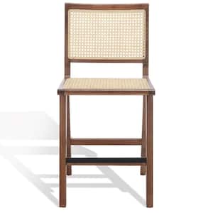 Hattie French Cane 23.2 in. Walnut/Natural Wood/Rattan Counter Stool