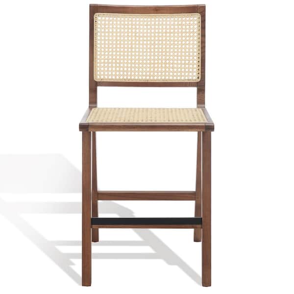 SAFAVIEH Hattie French Cane 23.2 in. Walnut/Natural Wood/Rattan Counter Stool