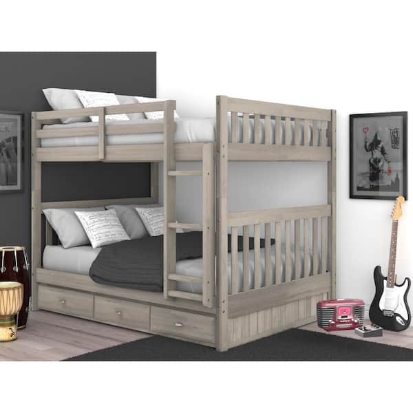 OS Home and Office Furniture Light Ash Series Gray Full Size Bunkbed with 3-Drawers