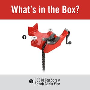 1/8 in. to 8 in. Pipe Capacity, Top-Screw Bench Chain Vise Model BC810A (Includes Pipe Rest & Bender)