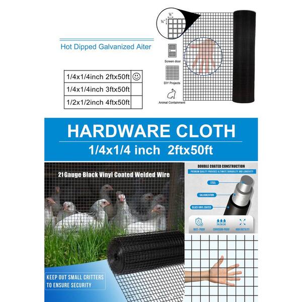 WRIGHTMASTER 2 ft. x 50 ft. 21-Gauge Black Vinyl Coated Welded Wire Fence, Hardware Cloth for Poultry-Netting Cage, Home Improvement