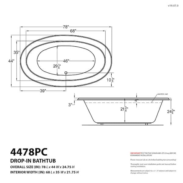 Universal Tubs Topaz 78 In Oval Drop, Standard Bathtub Dimensions