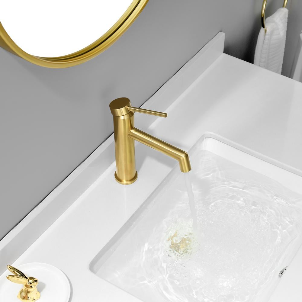 Brushed Gold Single Handle Brass Bathroom Faucet with Pop-up Drain