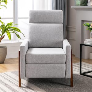 Modern Gray Wood-Framed Linen Adjustable Home Theater Push Back Recliner with Thick Seat Cushion and Backrest