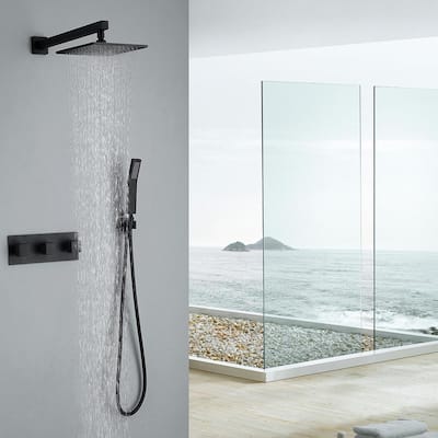 Flynama Modern Wall Bar Shower Kit 1-Spray 10 in. Square Rain Shower ...