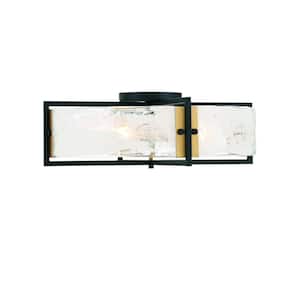 Hayward 24 in. W x 8 in. H 4-Light Matte Black with Warm Brass Accents Semi-Flush Mount with Strie Piastra Glass