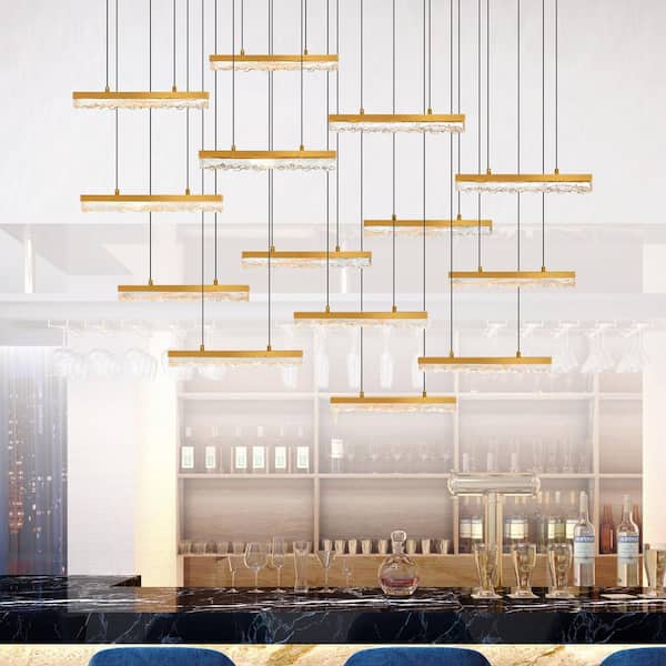 Stagger 14-Light Integrated LED Brass Chandelier