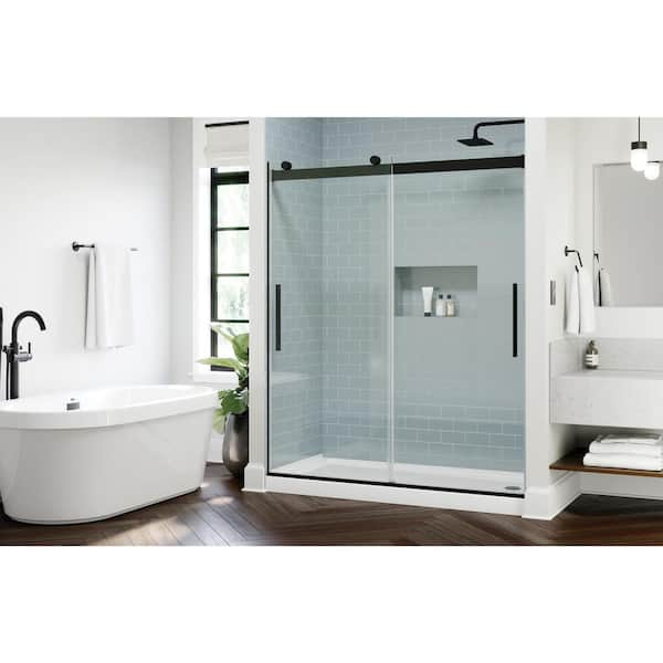 Classic 500 55-3/8 to 59-3/8 in. W x 71-1/8 in. H Frameless Sliding Shower Door in Matte Black with 5/16 in. Clear Glass