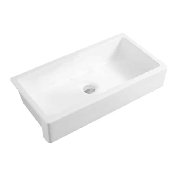 Unbranded White Ceramic 37 in. L x 19 in. W in. Single Bowl Farmhouse Apron Workstation Kitchen Sink with Sink