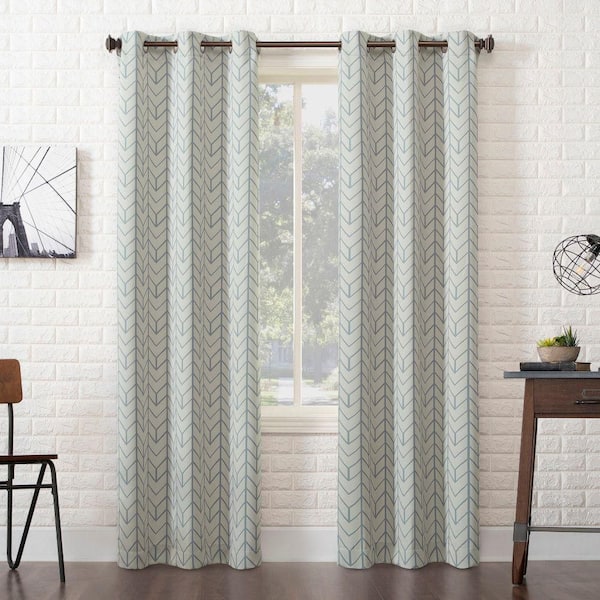 Sun Zero Kenwood Chevron Stone Polyester 40 in. W x 84 in. L Grommet Blackout Curtain (Single Panel)