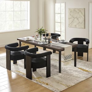 Emanuele Modern Black Boucle Dining Chair with Solid Wood Legs Set of 4