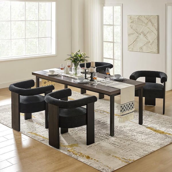 Emanuele Modern Black Boucle Dining Chair with Solid Wood Legs Set of 4