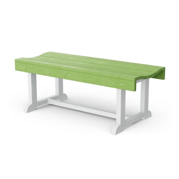 Heritage 42 in. Lime Green and White HDPE Plastic Outdoor Patio Backless Bench