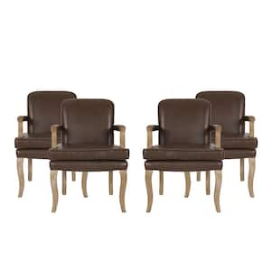 Ardson Dark Brown and Natural Faux Leather Dining Arm Chairs (Set of 4)