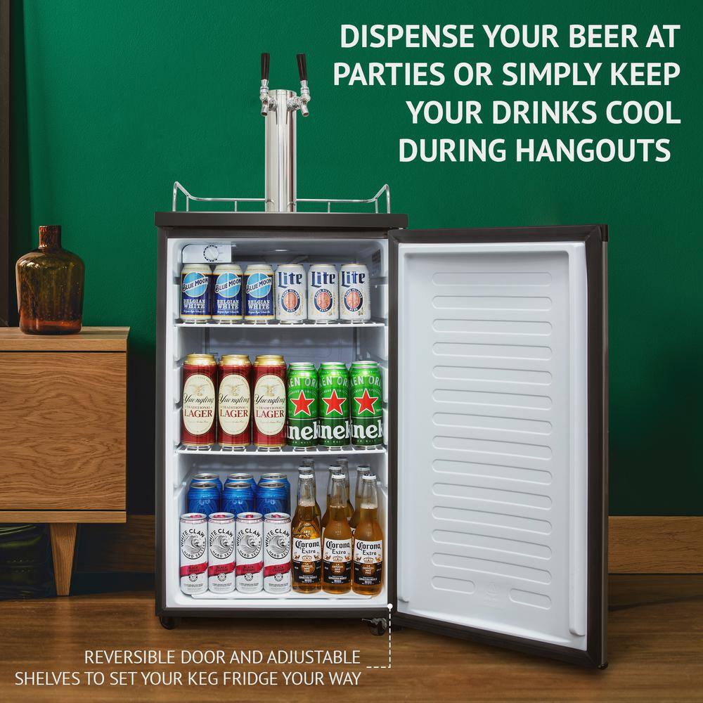 Black Stainless Steel Dual Tap Freestanding Kegerator with Adjustable Temperature