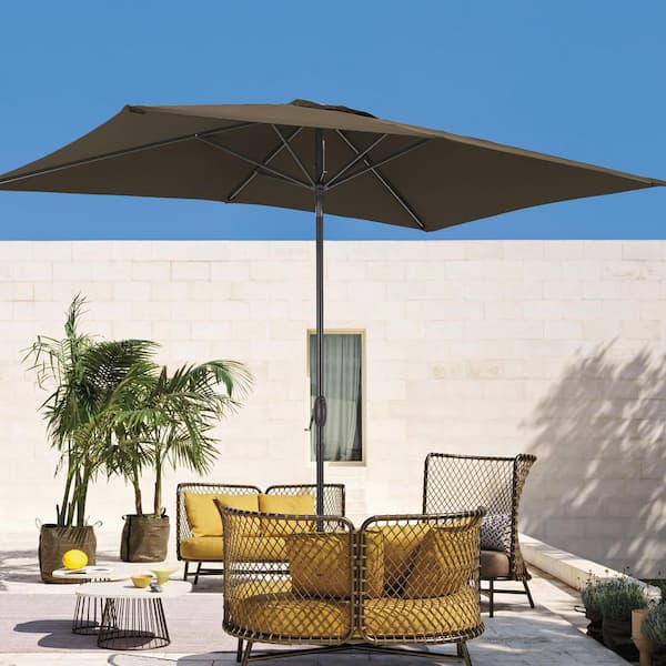 JOYESERY 6 ft. x 9 ft. Rectangular Patio Market Umbrella with UPF50+, Tilt Function and Wind-Resistant Design in Taupe