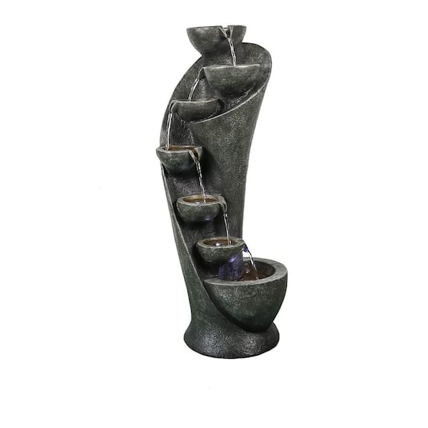 Unbranded 39 in. Outdoor Cascade Garden Fountain Waterfall 7 Floor Bowls Curved Design with LED
