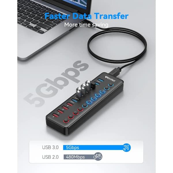 USB Hub 3.0 Powered, 7 Ports USB Data Hub Splitter with 4 Smart Charging  Port and 12V Powered Adapter and ON/Off Switches for MacBook, Mac Pro/Mini,  iMac, Surface Pro Laptop/PC 