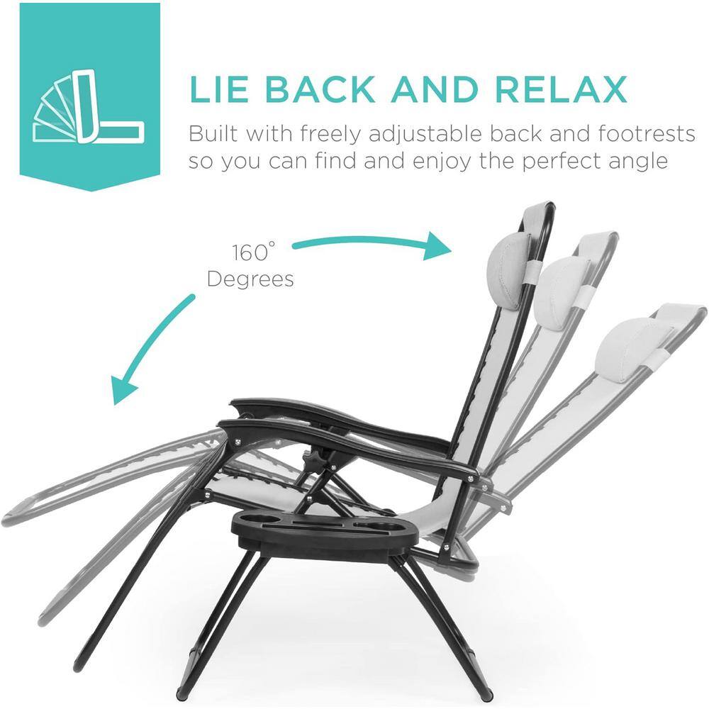 Ice Gray Adjustable Steel Zero Gravity Lounger Set with Cushions