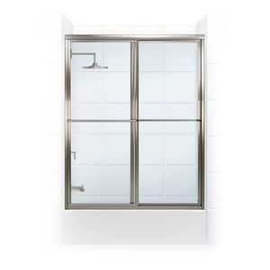 Newport 54 in. to 55.625 in. x 58 in. Framed Sliding Bathtub Door with Towel Bar in Brushed Nickel and Clear Glass