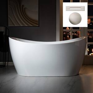 Jaxon 59 59 in. Acrylic FlatBottom Double Slipper Bathtub with Brushed Nickel Overflow and Drain Included in White