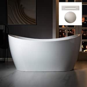Jaxon 59 in. Acrylic FlatBottom Double Slipper Bathtub with Brushed Nickel Overflow and Drain Included in White