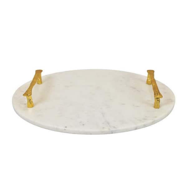Benjara White and Gold Decorative Tray