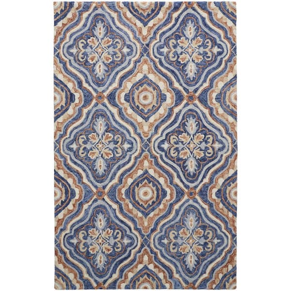 2 ft. x 8 ft. Blue, Orange Geometric Area Rug