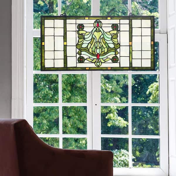 Victorian center piece 9 1/4" Stained Glass Window Cling Suncatcher 