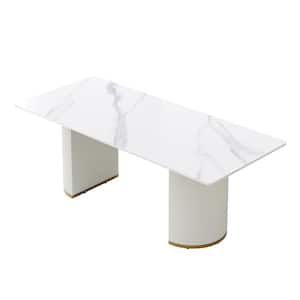 Modern White Sintered Stone Top 78.7 in. Pedestal Dining Table Seats 10
