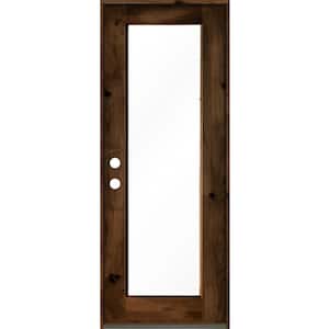 32 in. x 96 in. Rustic Knotty Alder Right Hand Full-Lite Clear Provincial Stain Wood Inswing Single Prehung Front Door