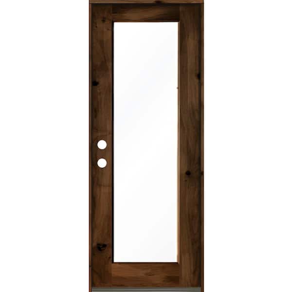 Krosswood Doors 32 in. x 96 in. Rustic Knotty Alder Right Hand Full-Lite Clear Provincial Stain Wood Inswing Single Prehung Front Door
