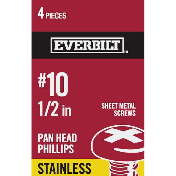 Everbilt #10 x 1/2 in. Phillips Pan Head Stainless Steel Sheet Metal Screw (4-Pack)
